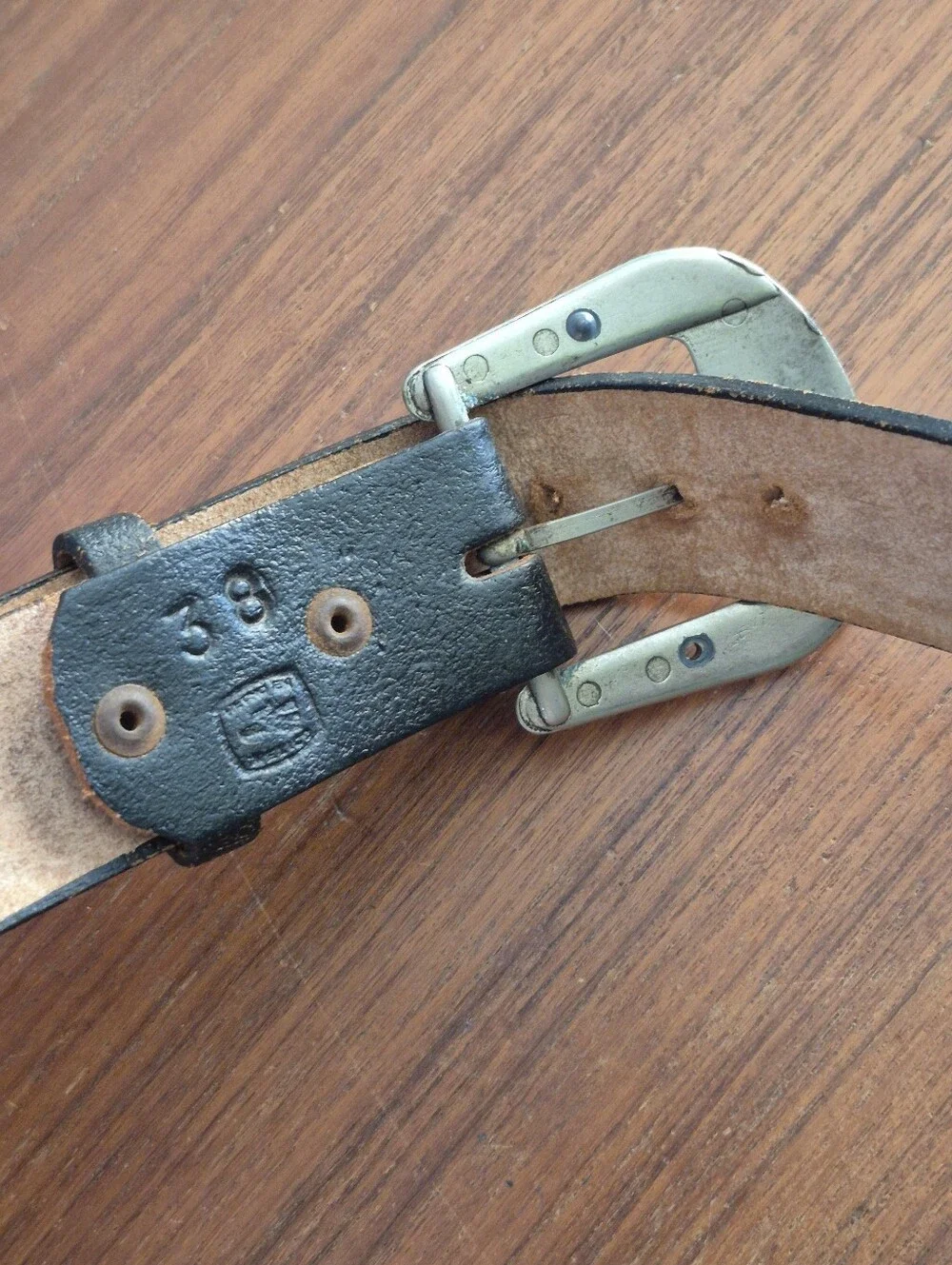 Vintage Black Leather Belt Embossed Eagle 38